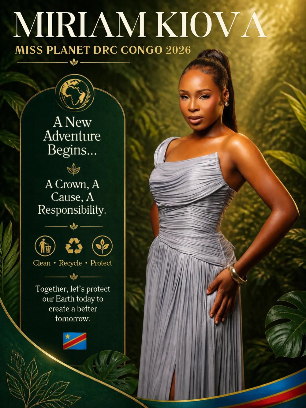 Affiche officielle de Miriam Kiova, Miss Planet DR Congo 2026